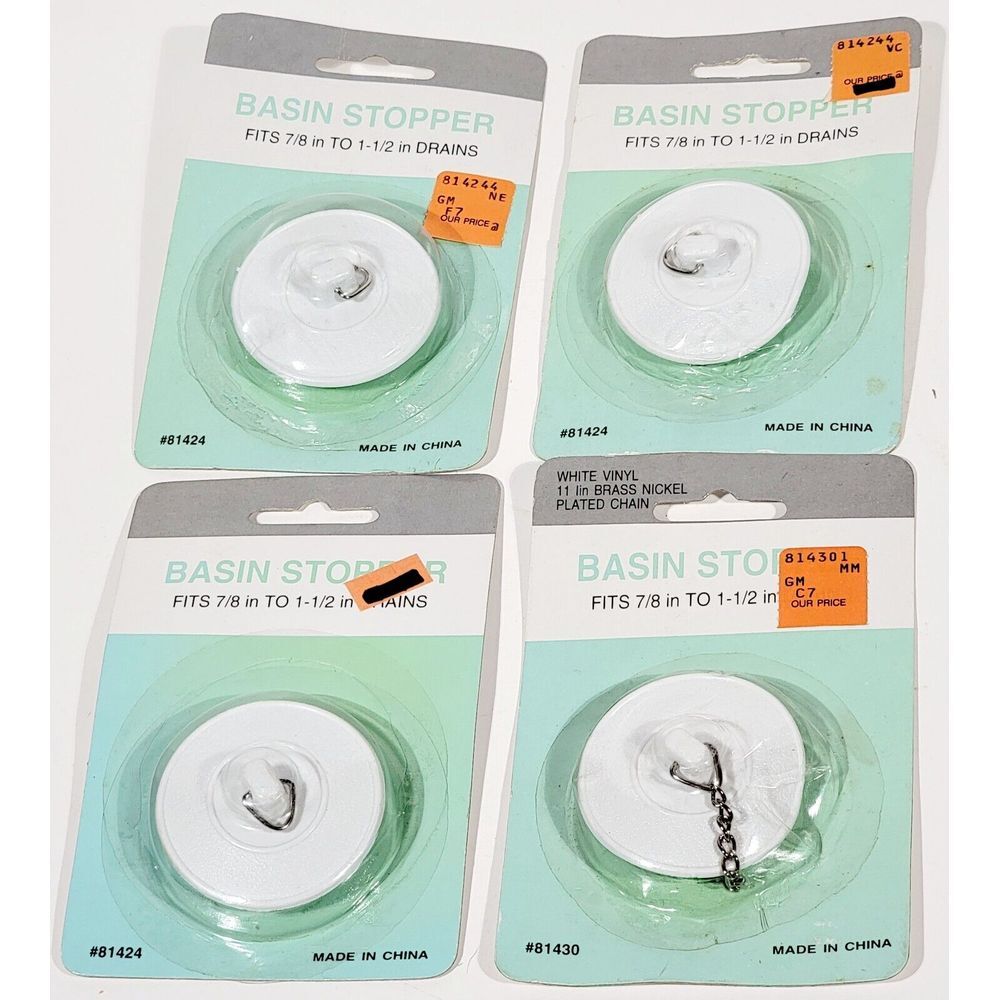 4 Drain Stopper Rubber White/ Basin Stopper Fits 7/8" To 1-1/2" Drains #81424